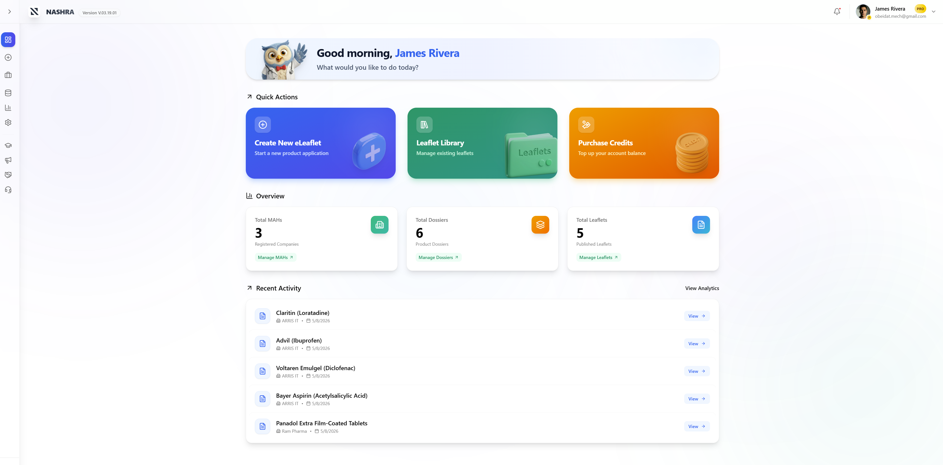 NASHRA Dashboard — platform overview